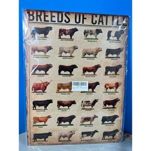 Breeds of Cattle on Tin New in Package 12" x 16" Holes for Hanging Poster Sign